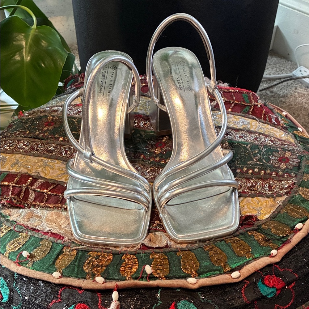 Call It Spring Metallic Silver Strappy Heels